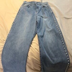 Denim VBRT Flare Jeans with Pearl Stud Details